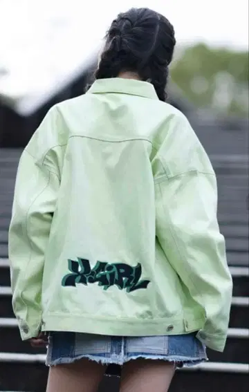 엑스걸 빅 실루엣 데님 자켓 형광 옐로우 그린 M