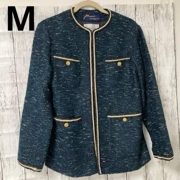 오파크 클립 트위드 자켓 노카라 M 그린 계열