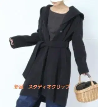 새상품 스튜디오 클립 네이비 후드 부착 롱 코트 2WAY