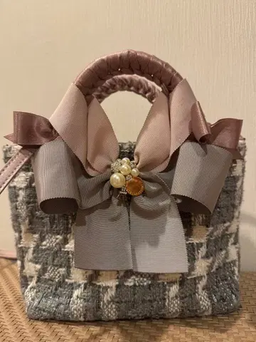 르 크리에이티브 트위드 백 리본 백 핑크