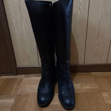 SOMETHING 블랙 가죽 롱 부츠