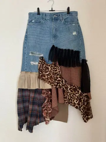 데님 리메이크 롱 스커트 청바지 리메이크 프릴 스커트