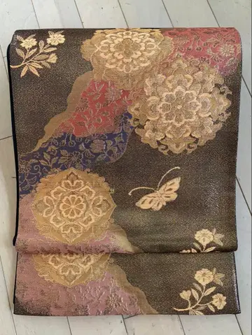 후쿠로 오비 순수 실크 나비 골드