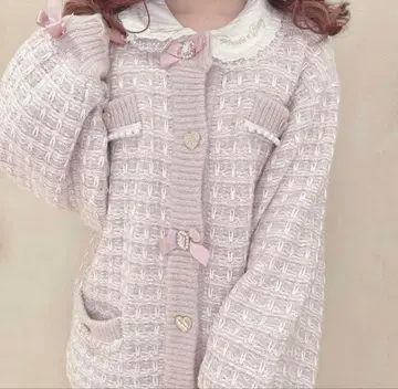 LIZLISA 트위드 롱 가디건 핑크