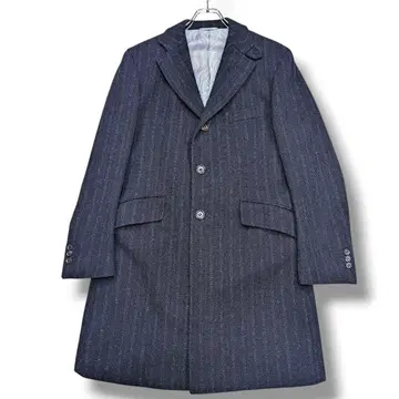 수트 컴퍼니 해리스 트위드 체스터 코트 롱 코트 네이비 컬러