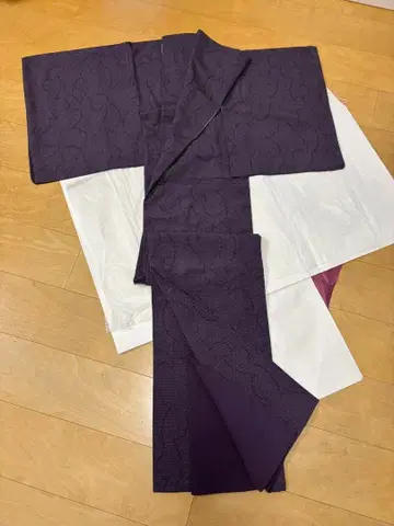 보라색 시오자와 츠무기 이중 기모노