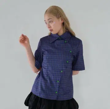 Uenui 레트로 체크 버튼 셔츠