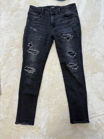 AZUL 데미지 가공 스키니 데님 다크 그레이