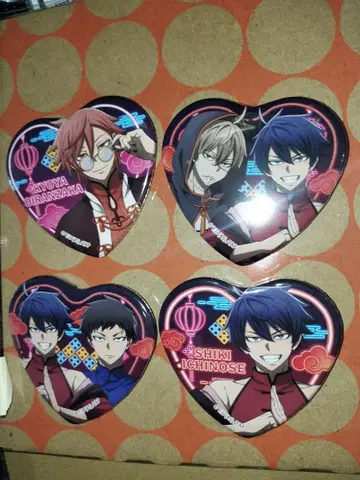 하트형 캔뱃지 4개 세트 복숭아 도겐안귀