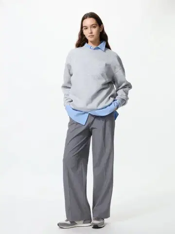 유니클로 턱 와이드 팬츠/긴 길이 XL 그레이