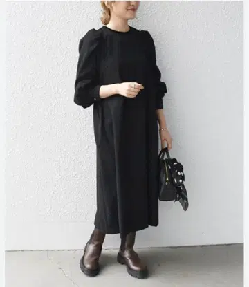 SHIPS any 워셔블 파이핑 퍼프 슬리브 원피스