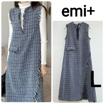 프린지 V넥 사이드 슬릿 트위드 원피스 L