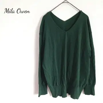 미라 오웬 양모 100% V넥 긴팔 울 니트 부드러운 티셔츠 그린