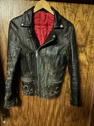 블랙 가죽 더블 라이더 자켓