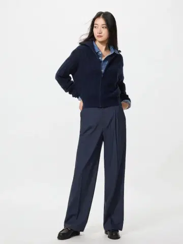 유니클로 턱 와이드 팬츠 XL 네이비