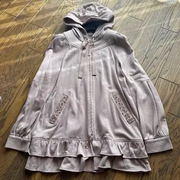 투 비 시크 프릴 달린 더블 지퍼 앤티크 핑크 후드티