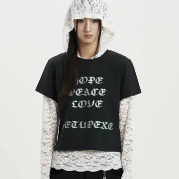 SETUPEXE LACE BUTTON HOODIE TOP