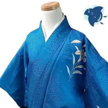 C15 치도리야 기모노 츠케사게 워셔블 기모노 화학 섬유 꽃 파랑