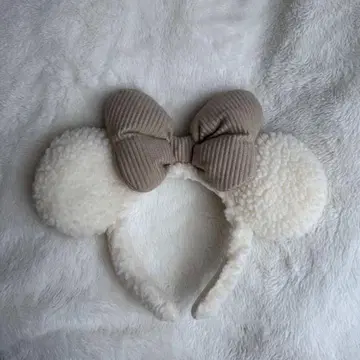 미니 머리띠 화이트 베이지 복슬복슬 리본