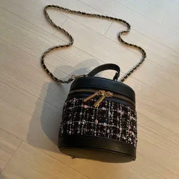 트위드 숄더백 블랙 x 핑크