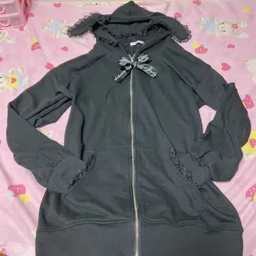 앙크루즈 메시지 리본 토끼 귀 후드티 롱 후드티