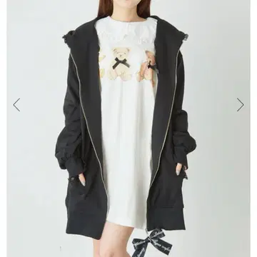 앙크루즈 메시지 리본 토끼 귀 후드티 롱 후드티