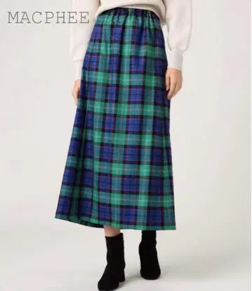 MACPHEE 맥피 울 브라이트 체크 개더 롱 스커트