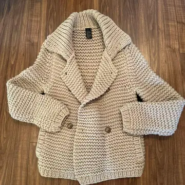 베이지 더블 브레스트 니트 자켓