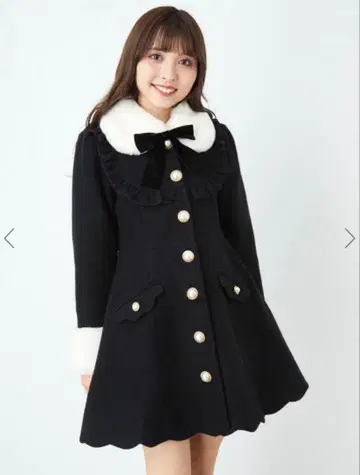 Ank Rouge 밑단 스캘럽 도리 코트 블랙 리본 없음