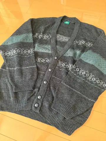 canda 아가일 무늬 그레이 니트 가디건 구제 의류 아메카지