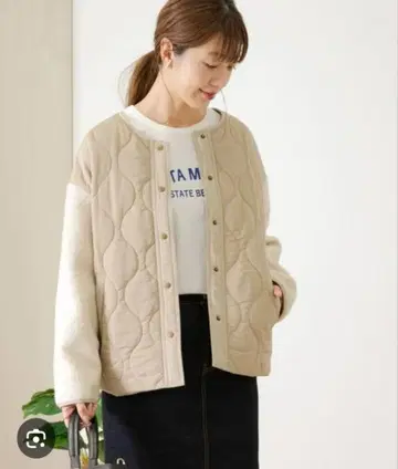 Sonny Label 퀼팅 절개 숏 블루종 베이지