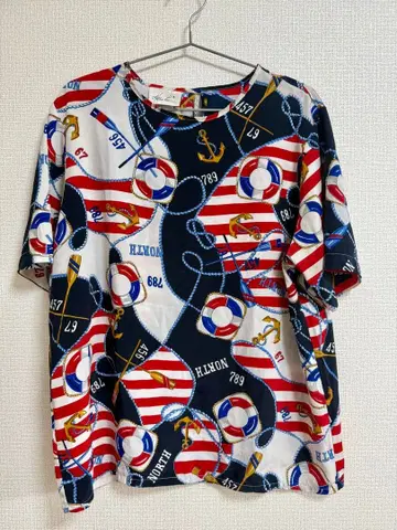 빈티지 마린 프린트 상의