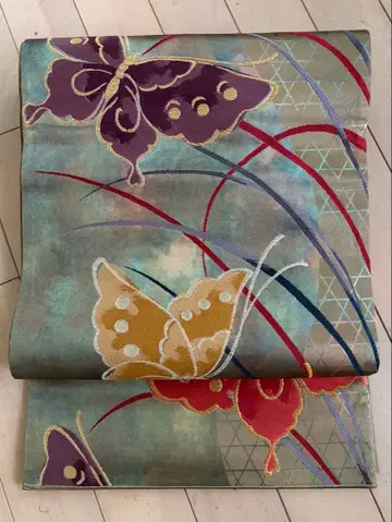 후쿠로 오비 순수 실크 나비 라메