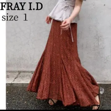 FRAY I.D 레이스 플레어 머메이드 스커트 브라운 size 1 롱