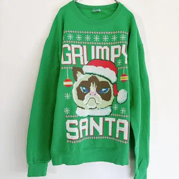 그랑피 산타 트레이닝복 M 고양이 크리스마스 산타 그린 저지 겨울