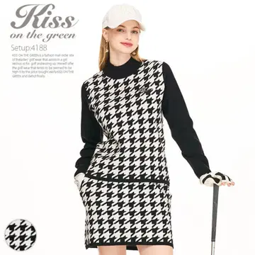 골프웨어 여성용 키스온더그린 셋업 하운드투스 패턴