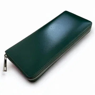 MURA 천연 가죽 가죽 장지갑 그린 라운드 지퍼