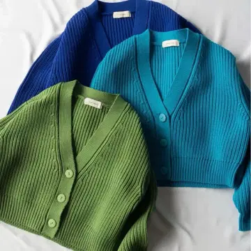 숏 기장 볼륨 리브 니트 가디건