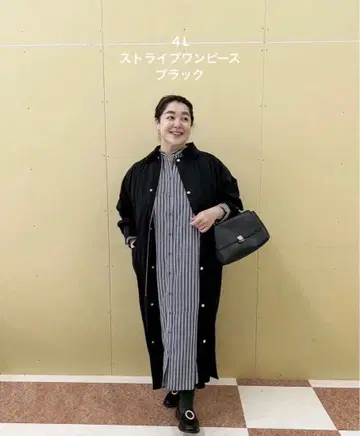 [ 미사용 새상품 ] 라비제 스트라이프 셔츠 원피스 블랙 4L 택 포함