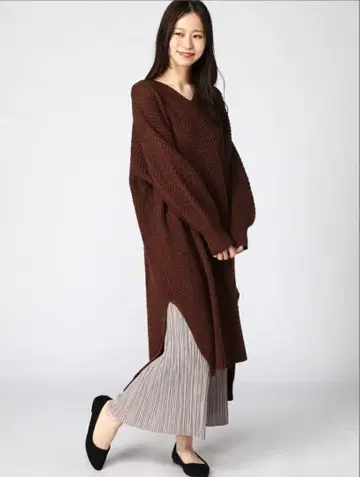 JEANASIS 브라운 니트 롱 원피스 긴팔 F