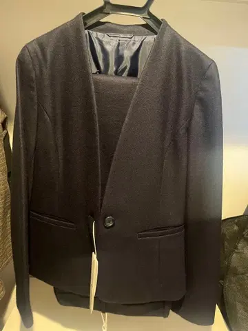 수트 컴퍼니 울 셋업 네이비 겨울용 노카라 자켓