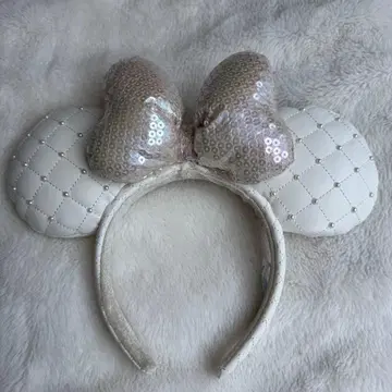 디즈니 미니 마우스 머리띠 블랙 화이트 펄 가죽
