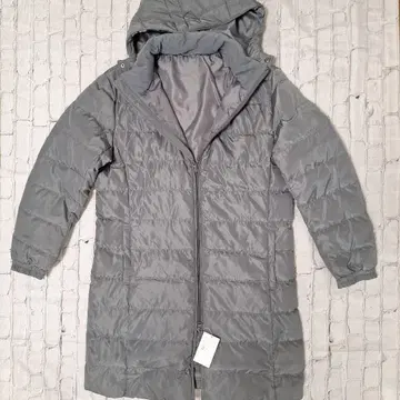 다운 그레이 후드 부착 롱 기장 코트 퀼팅 다운 50% 페더 50%