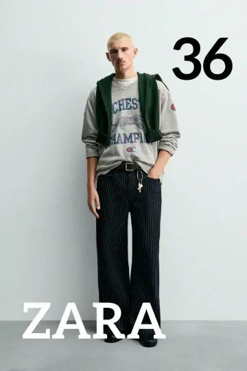 ZARA CHAMPION 스트라이프 배기 핏 청바지 36