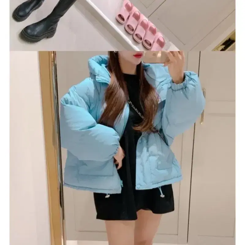 에이블리 하늘색 숏패딩