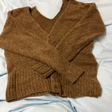 브라운 니트 V넥 가디건 전후 2way