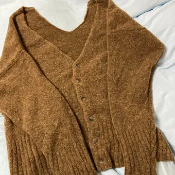 브라운 니트 V넥 가디건 전후 2way