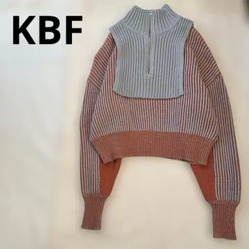 [ KBF ] 레이어드 하프 ZIP 니트 오렌지 그레이