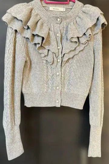 [ MOUSSY ] 프릴 니트 가디건 그레이 펄 버튼 F 사이즈