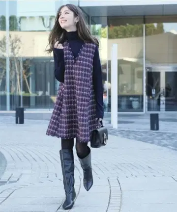 새상품급 2024 아푸와이저 리셰 플레어 트위드 점프 스커트 원피스